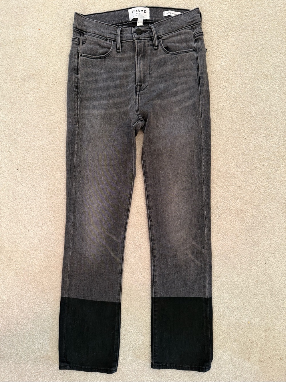 FRAME Le High Straight Jeans Sleepy Hollow Gray Black Coated Hem 24
